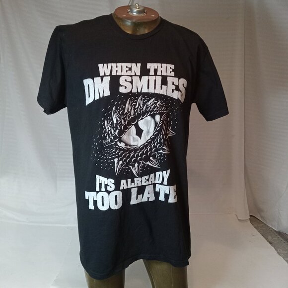 When The DM Smiles Funny Dungeon Eye RPG Dice Dragon Gift Unisex T-shirt Sz L - Picture 9 of 9